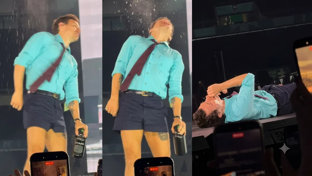 Susto en el escenario: Harry Styles se ahogó tras realizar su famoso truco y se desplomó en el suelo